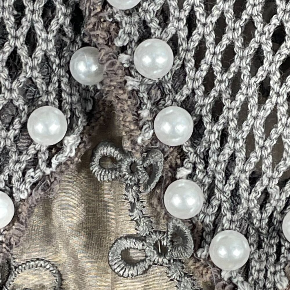 POL Mixed Media Mesh Pearl Embellished Lace Button Down Top M Boho - Picture 10 of 14